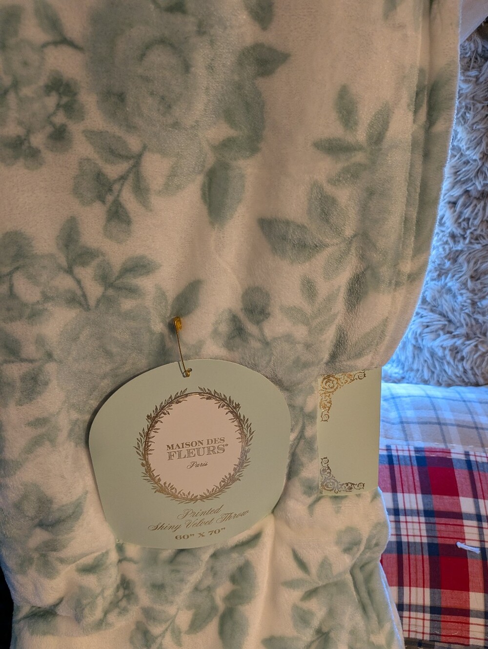 Maison Des Fleurs Floral Plush Throw - Mint Green Floral